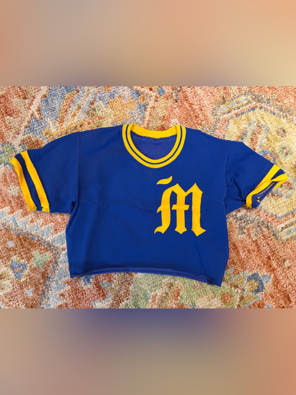 Vintage Blue & Yellow Cropped Athletic Tee